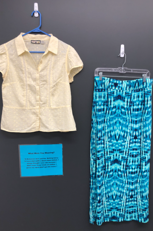  A display from the What Were You Wearing? installation in the  Learning Resource Center.