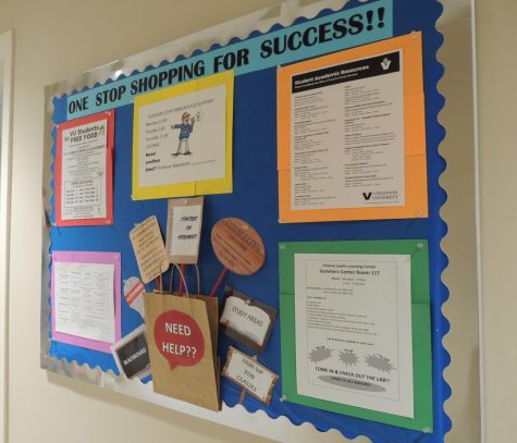 A bulletin board in the Summers Center is filled with information to help students academically.