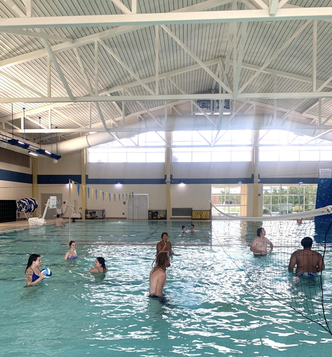 Students enjoy a bit of pool time as the indoor pool reopened last week following repairs.